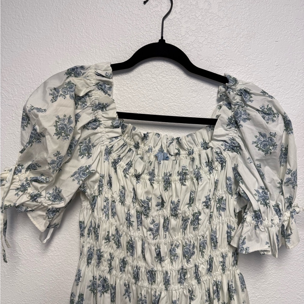 Antonio Melani Blue Floral Smocked Midi Dress NWT Size 12 Cottagecore - Picture 4 of 14